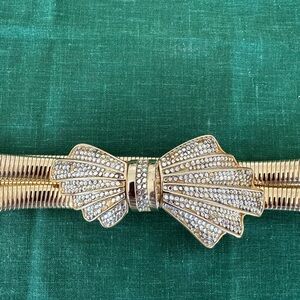 Gold-Tone Crystal Bow Stretch Belt - Women Accessories